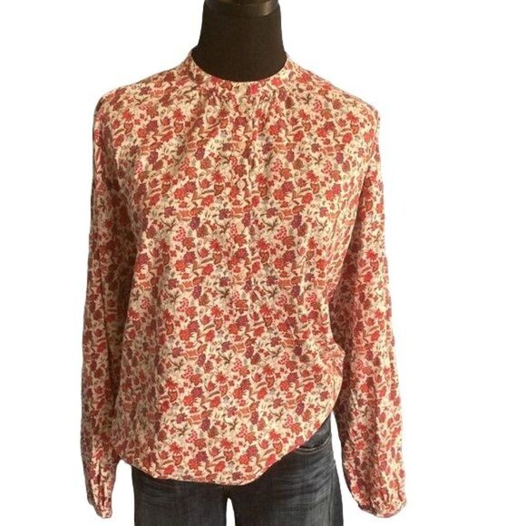 Universal Thread Pink and White Floral Button-down Blouse, Size Medium - Picture 1 of 7